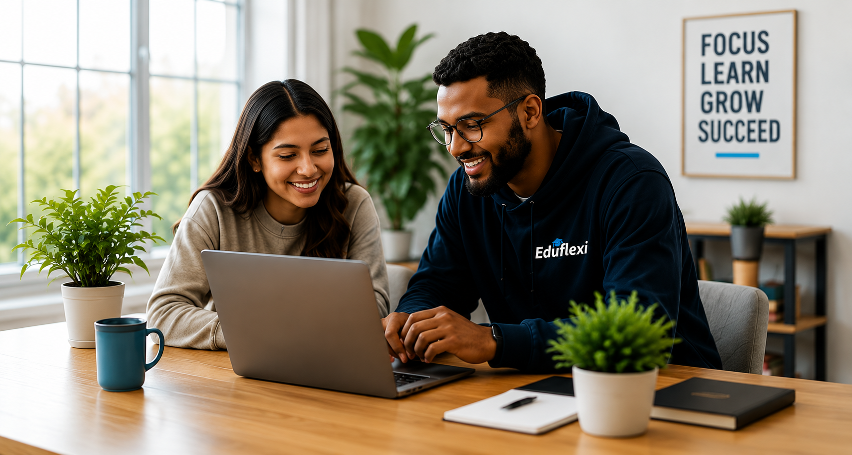 Mentor and student working together on a laptop