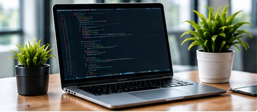 Laptop with code representing the Tech and IT Fundamentals learning path