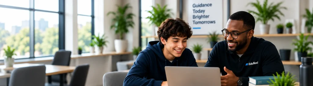 Mentor guiding a student through a laptop session